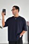 Navy Blue Cozy Basic Oversize T-Shirt - 2