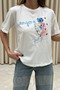 Women's Ecru Text Embroidered Short Sleeve T-Shirt - 4