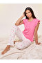 Flounce Short Sleeve T-Shirt and Printed Pyjama Set