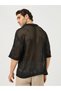 Crochet Knit Oversized Revere Collar Polo T-Shirt - 4