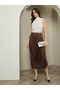Pleated Satin Midi Skirt with Side Slit Detail
