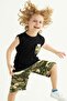 Crew Neck Zero Sleeve Camouflage Printed Black Color Boy Capri Suit with Pockets - 2