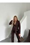 Women's Brown Gold Detail Blazer Jacket Trousers Suit - 5