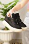 Daily Women's Black Boots Lace-Up High Thick Sole Fur Oval Toe Suede Lightweight Bootie 1701 - 5
