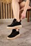 Daily Women's Black Boots Lace-Up High Thick Sole Fur Oval Toe Suede Lightweight Bootie 1701 - 3