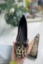 Daily Women's Leopard Ballerina Flats V Buckle Short Heel Blunt Toe Lightweight Comfortable Serrated Sole Shoes 395 - 5