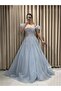 Baby Blue Stone Embroidered Front and Princess Tulle Back Tie-Up Evening Dress |