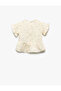 Cotton Floral Printed Ruffle Detail Round Neck Short Sleeve Blouse - 2