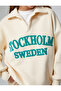 Polo Neck Embroidered Oversize Sweatshirt - Ribbed, Long Sleeve - 5