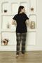Single Jersey under Fabric Plaid Print Short Sleeve Women's Pajamas Set-6610 - 2