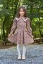 Vintage Collared Long Sleeve Brown Floral Flared Girl's Dress