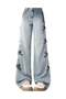 Y2K Ribbon Detail Wide-Leg Washed Jeans