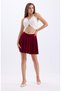 Woman's Burgundy Skirt with Elastic Waist, Floor-Length, Shorts - 4