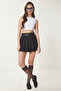 Belted Pleated Mini Woven Skirt Black Ldw0004
