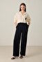 Black Waist Tie Detailed Pocketed Relaxed Fit Trousers