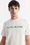 Men's Ecru Crew Neck Reflective Bi-Stretch Interlock Regular Fit T-Shirt A51Y1037 - 7