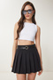 Belted Pleated Mini Woven Skirt Black Ldw0004 - 2