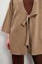 Women's Biscuit Lacing Detailed Flam Linen Kimono - 4