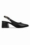 Loyalty Women's Pointed Toe Gold Belt Buckle Detailed Heeled Shoes-Black