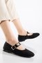 Rissoli Women's Black Daily Ballerina Strap Adjustable Buckle Tweed Fabric Lightweight Comfortable Shoes - 3