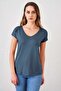 Women's Navy Blue V-Neck Wide Casual T-Shirt