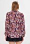 Women's Purple V-Neck Balloon Sleeve Patterned Shirt Arm-25Y 001016 - 5