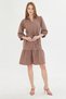 Women's Mink Shirt Collar Quarter Sleeve Belted Waist Gathered Skirt Dress Arm-25Y001010 - 3