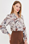 Women's Stone V-Neck Balloon Sleeve Patterned Shirt Arm-25Y 001016 - 2