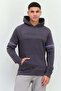 Men Embossed Print Fleece Hoodie, Charcoal
