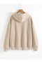 Unisex Beige Oversize Zippered Hooded Cardigan Jacket - 4