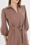 Women's Mink Shirt Collar Quarter Sleeve Belted Waist Gathered Skirt Dress Arm-25Y001010 - 4