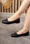 Daily Women's Black Ballerina Bow Low Heel Blunt Toe Lightweight Comfortable Fit Serrated Sole Shoes 393 - 2