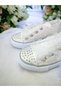 Girls' White Color Stone-Embellished Lace-Up Fancy Stylish Sports Shoes - 6