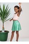 Metallic Shiny Sparkle Flared Party, Show, Event, Holiday Skirt with Shorts Underneath — Mint Green - 2