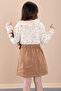 Brown Floral Patterned Muslin Badi Jean Skirt Girl's Suit 20424 - 6