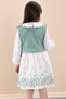 Girl's Green Floral Patterned Side Tie Sweater Dress 20485 - 6
