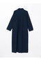 Lcw Grace Navy Blue Shirt Collar Linen Look Women's Dress - 6