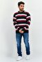 Men Crew Neck Stripe Sweater, Navy - 4