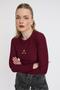 Burgundy Teddy Bear Embroidered Crew Neck Blouse 2200 - 6