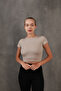Corded Elastic Waist Crew Neck Crop Missbz2368