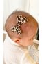 4-Piece Cream Brown Leopard Black Cotton Ribbon Bow Hairless Baby Hair Clip, 7cm - 3