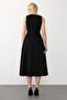 Pile Stitch Detailed Midi Dress Black 9284-E - 7