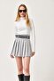 Gray Pleated Mini Skirt with Double Belt Detail - 2