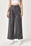 Waist Detailed Pleated Loose Fabric Trousers Smoked - 5