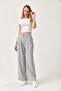 Waist Detailed Pleated Loose Fabric Trousers Gray