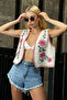 Women's Beige Floral Embroidered Vest Prmx12633
