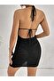 Openwork Backless Halter and Back Tie-Up Crew Neck Knitwear Pareo-Beach Dress - 2