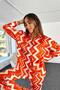 Women's Patterned Spanish Leg Shirt Pants Orange Satin Suit - 2