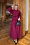 Burgundy Dress with Half Buttons and Elastic Waist