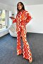 Women's Patterned Spanish Leg Shirt Pants Orange Satin Suit